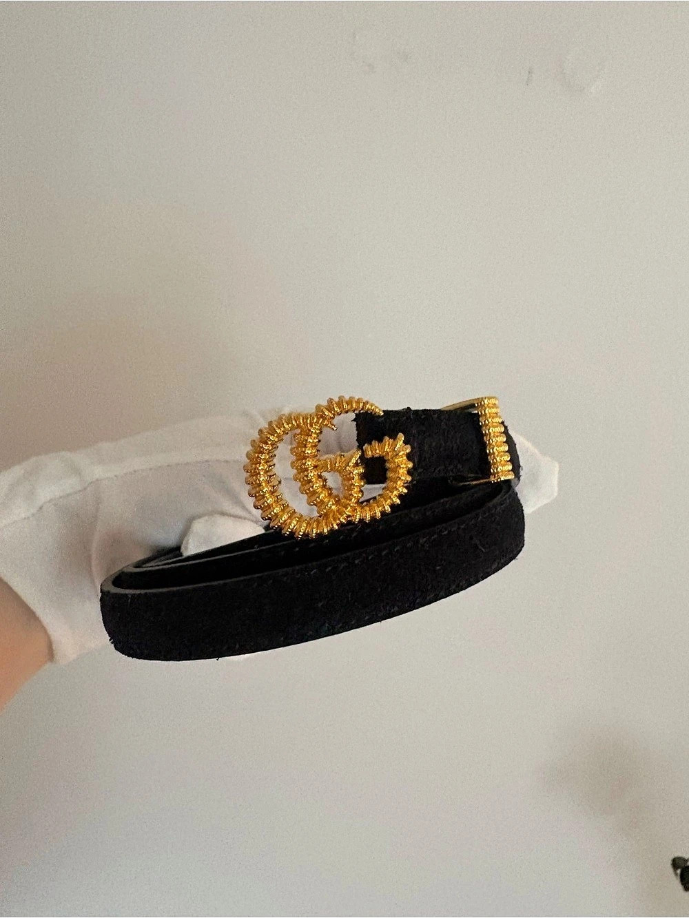 GUCCI GG Marmont Belt in Black Suede Size 95 - Picture 3 of 8